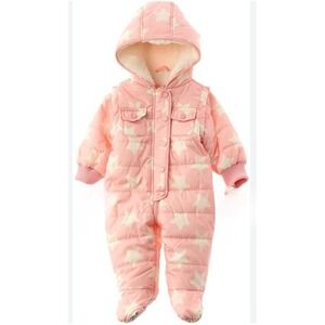Urban Republic Girls Pink Star Print Sherpa Lined Quilted Snowsuit Pram Suit 18M